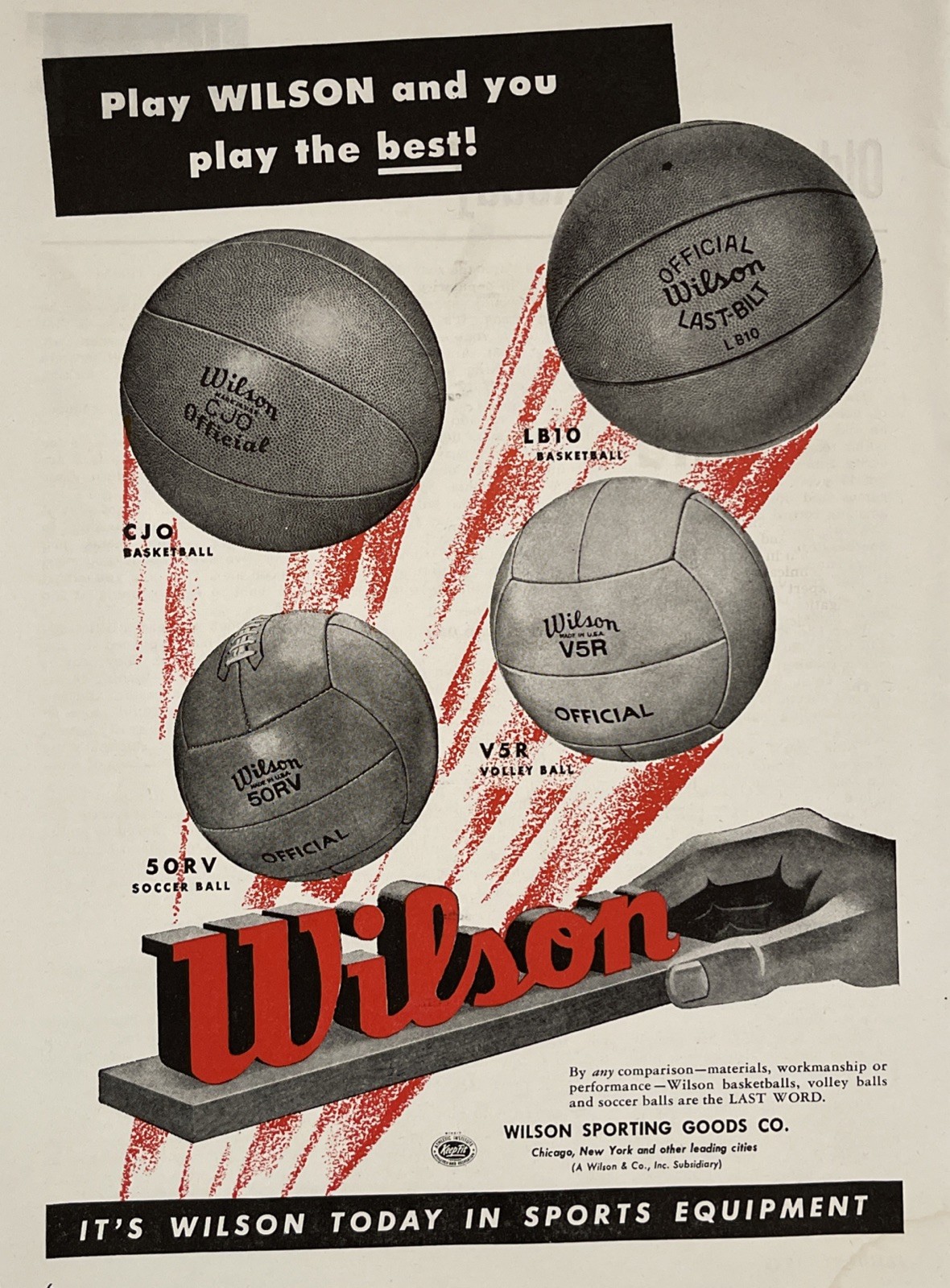 Vintage Sports 1948 Print Ad Wilson Balls Basketball Soccer Volleyball