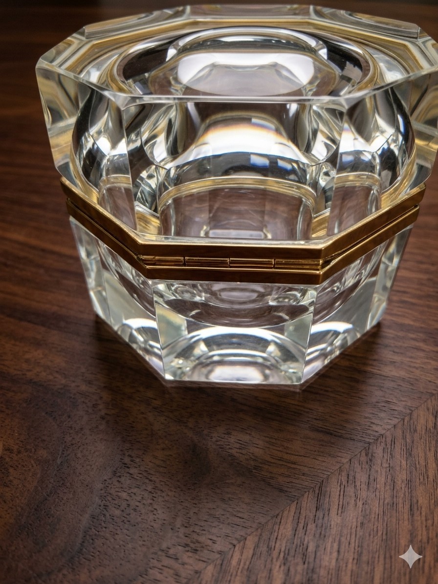 Vintage GSE Murano Italy Faceted Crystal Glass Casket Box 24K Gold Hinged MCM