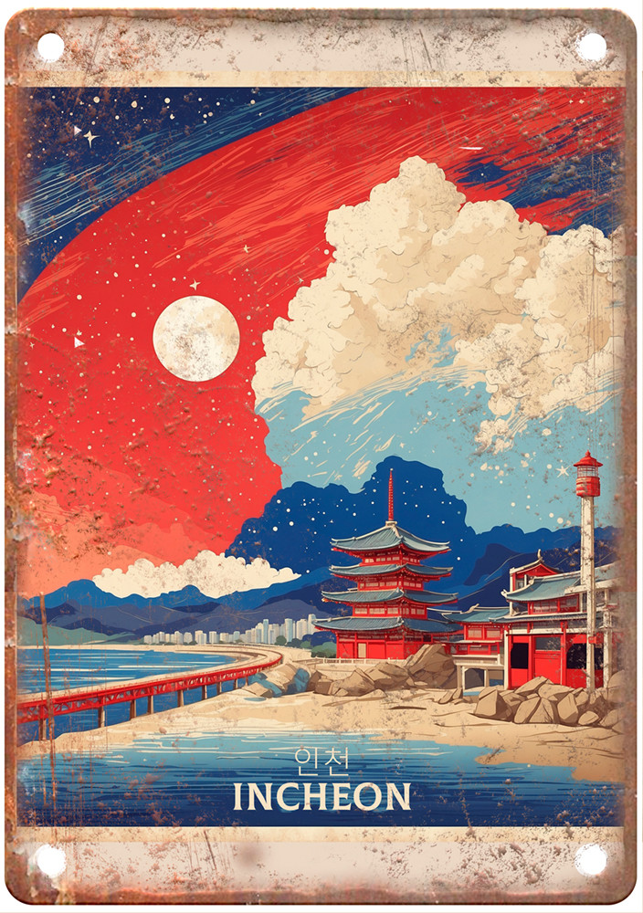 Vintage Incheon South Korea Retro Look Travel Poster Metal Sign T3451 Vintage Incheon South Korea Retro Look Travel Poster Metal Sign T3451