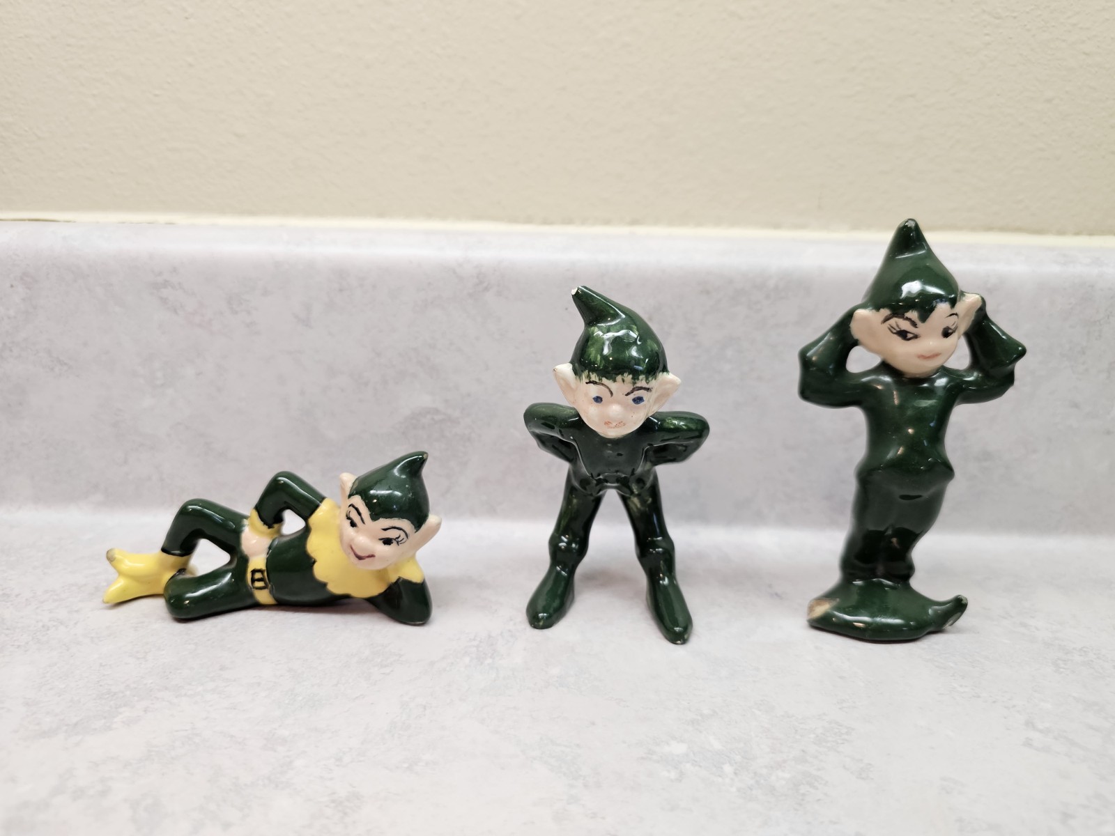Set of 3 Vintage 1950s Era Christmas Pixie/Elf Made in Japan Green Set of 3 Vintage 1950s Era Christmas Pixie/Elf Made in Japan Green