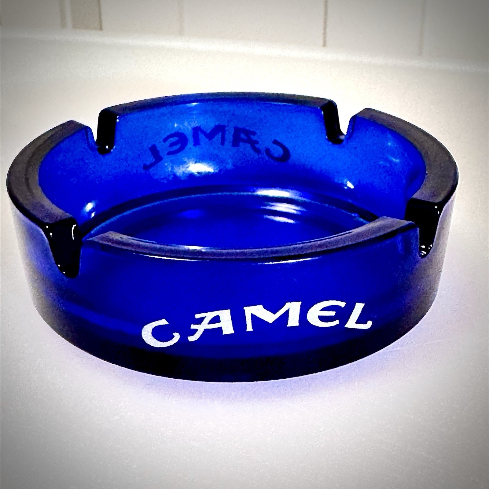 NEW Camel Cigarettes Cobalt Blue Glass Ashtray Rastal Italy Heavy Bar Promo NOS