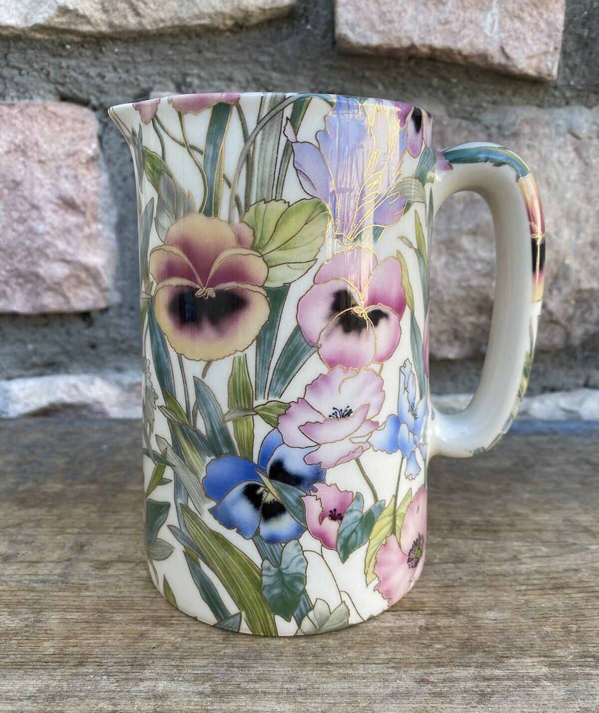 Made In England Ceramic/Porcelain Floral Pitcher With Gold Accents