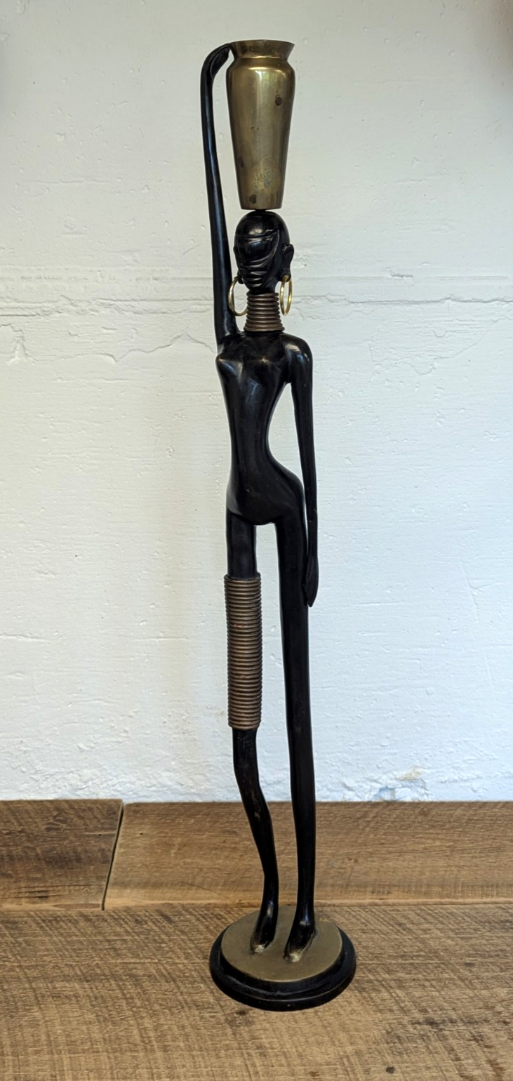 Vintage ART Deco Ndebele African Statue Hagenaurer Style Brass Metal 30\