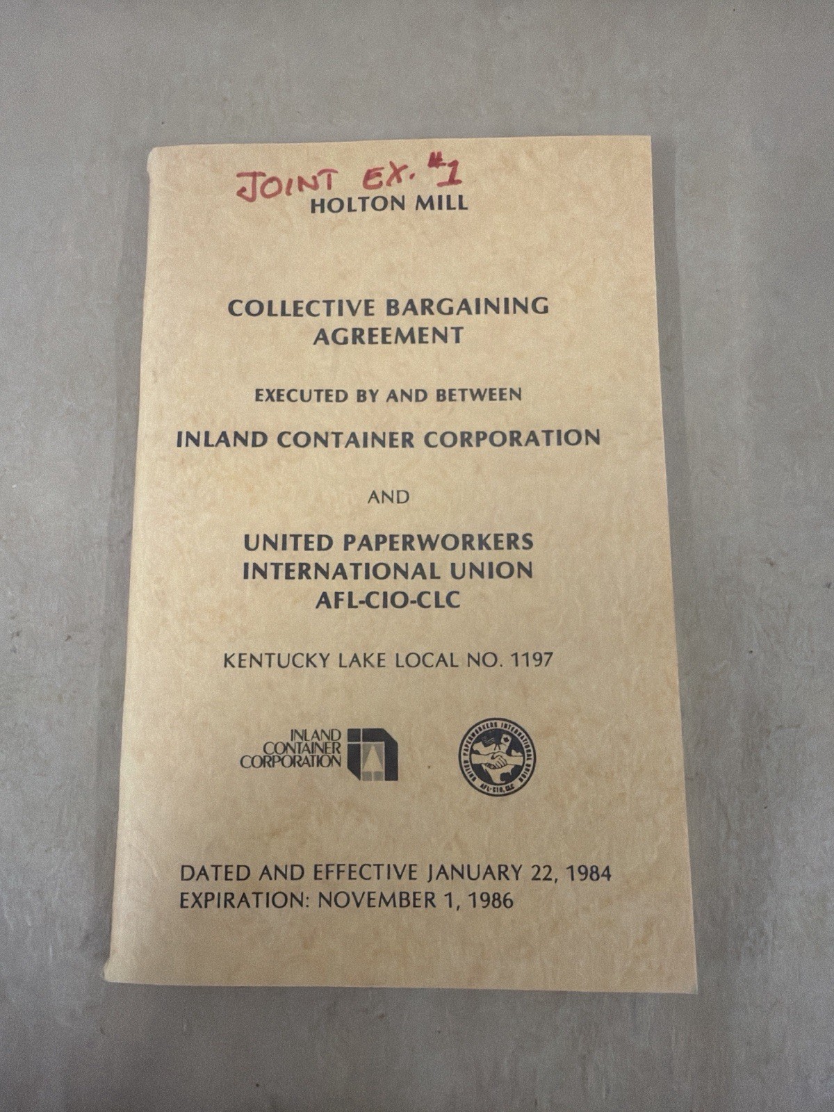 1984 Inland Container Union Contract Paperworkers AFL-CIO KY