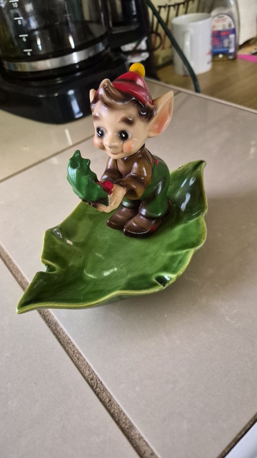 Josef Originals Ultra Rare Festive Elf On A Leaf Ashtray Japan Made Pixie Figure Josef Originals Ultra Rare Festive Elf On A Leaf Ashtray Japan Made Pixie Figure