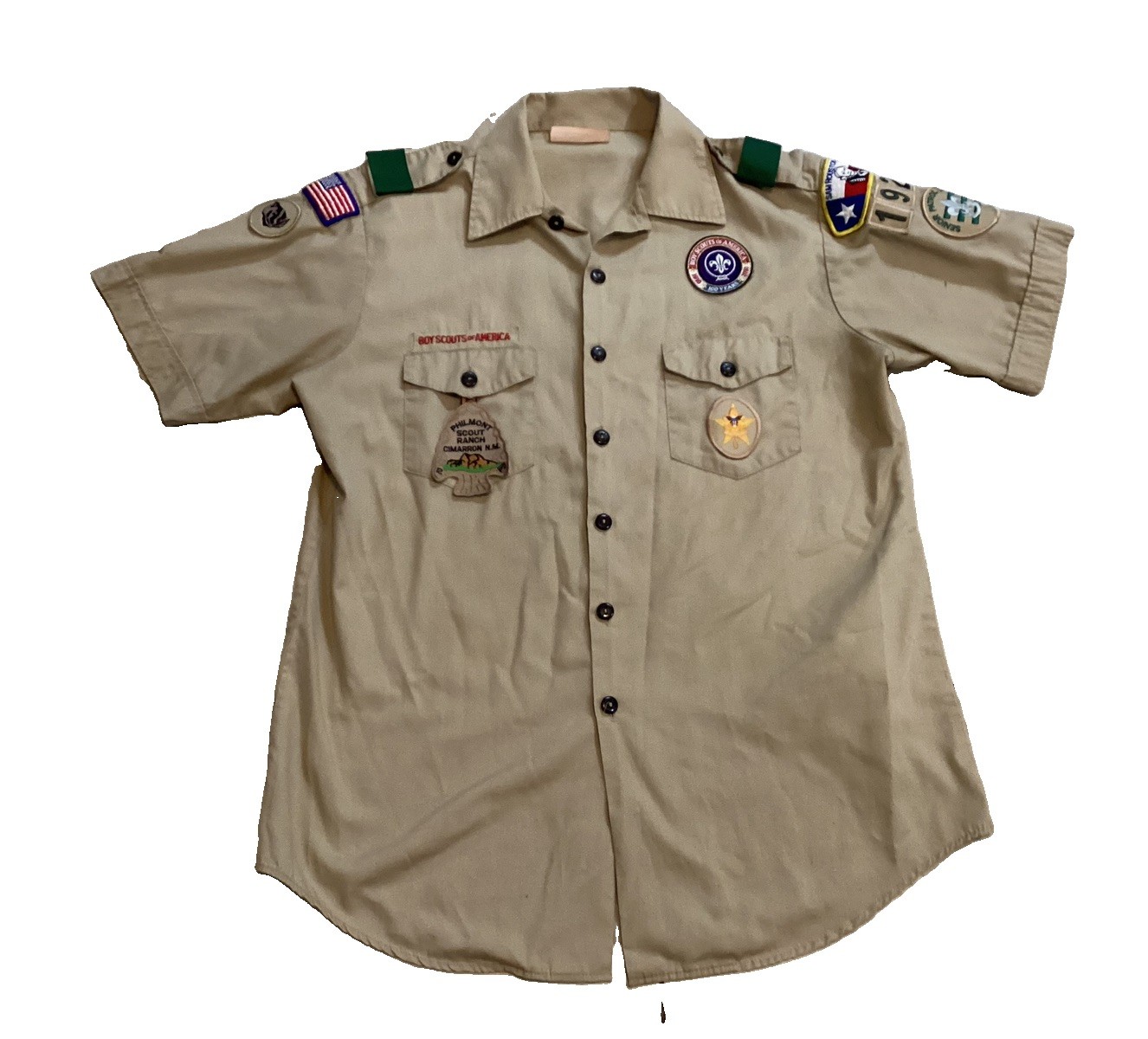 BOY SCOUT Leader Tan Uniform SHIRT ~ Mens Large ~ Brown Buttons Short Sleeve