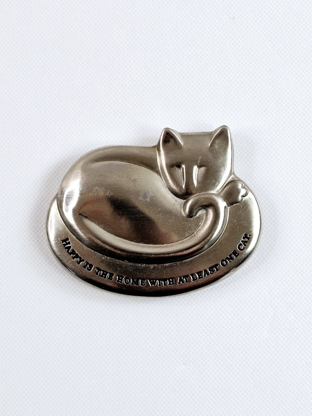 Sacchi Silver Metal Paperweight Happy Is The Home With At Least One Cat Kitty
