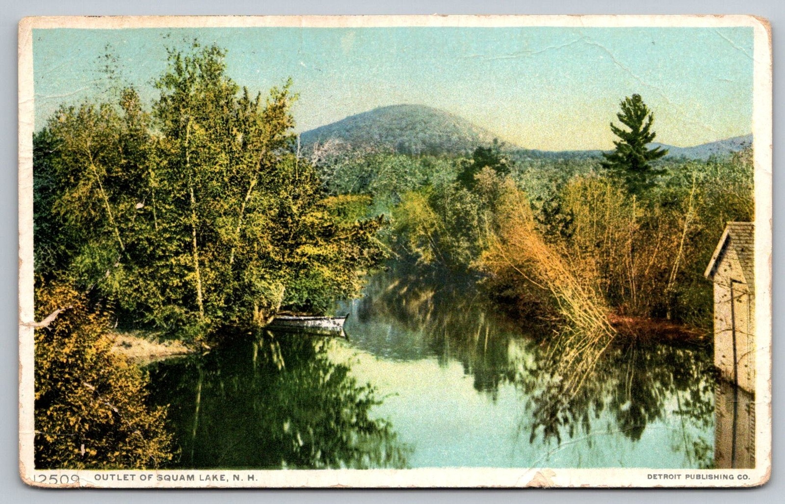 Squam Lake Outlet Holderness NH Postcard New Hampshire river scene boathouse