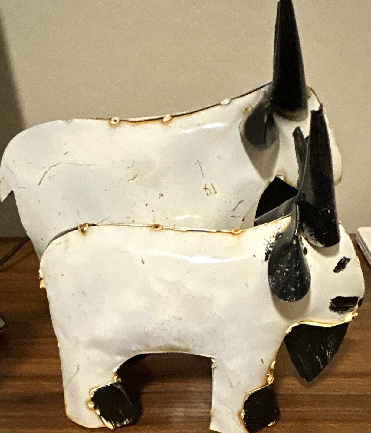 Handmade Metal Goat Figurines Set of 2 Black & White Decorative Figurines Farm
