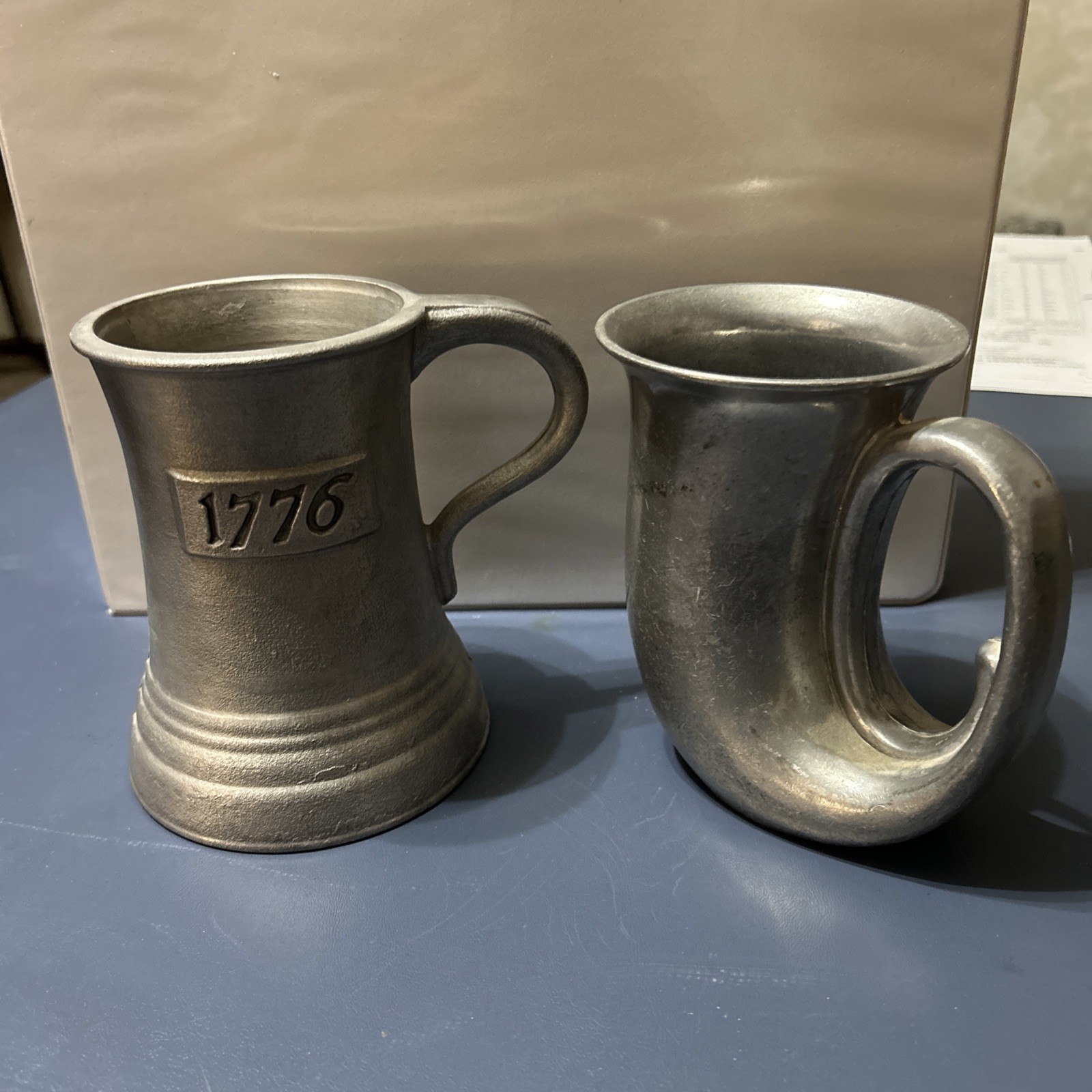 Vintage Pewter Mugs 5” Tall 1776 & Duratale By Leonard 