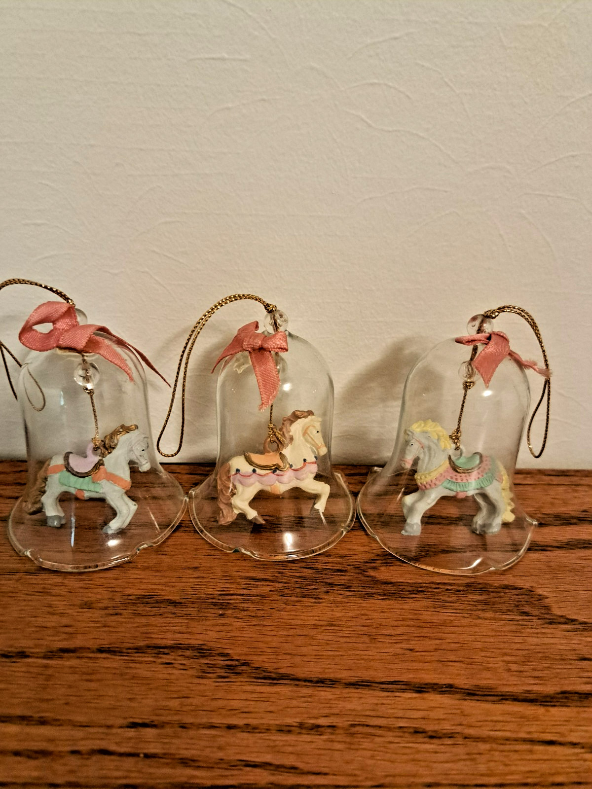 Clear Glass Bell With Carousel Horse Ornament Ruffled Edge 3