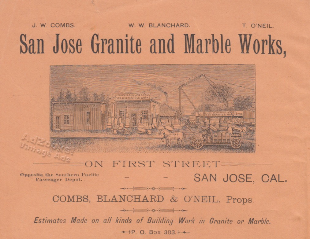 1887 Western Marble & Granite Co. First Street San Jose CA Print Ad - Cool Pix