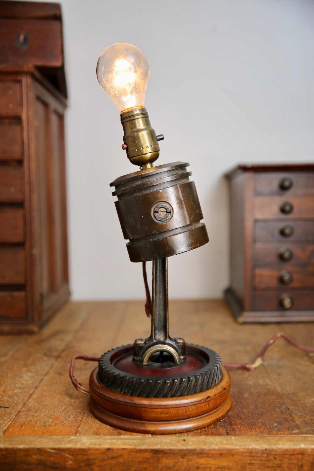 Vintage Bankers Lamp Ford Promo Desktop Piston Gear Light industrial antique
