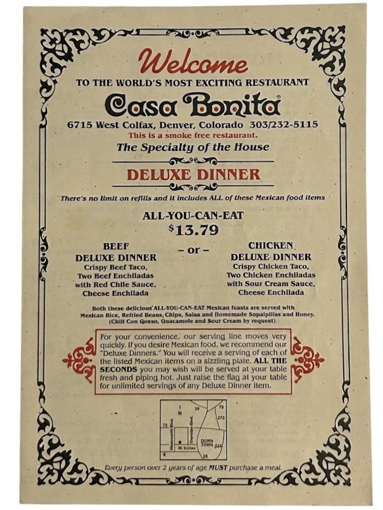 Vintage Casa Bonita Restaurant Menu Denver, Colorado 2010’s Collectable Ephemera