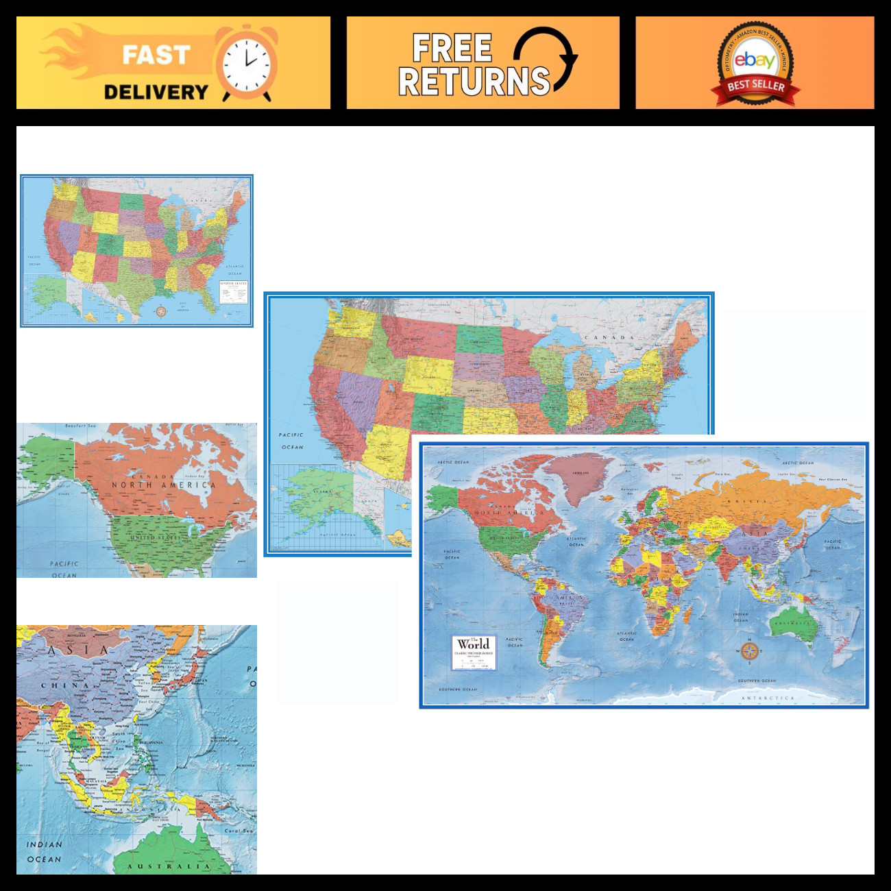 3D Wall Map Set - 24x36 World & USA Classic Maps, Laminated, Educational Decor 3D Wall Map Set - 24x36 World & USA Classic Maps, Laminated, Educational Decor