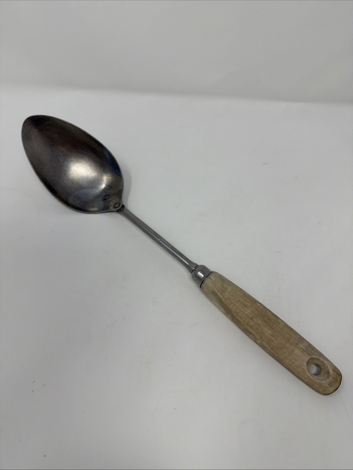 Vintage MCM Androck A&J Wood Handle Serving Spoon Solid Stainless USA