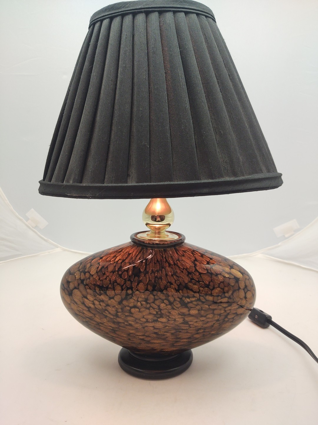 Unique Murano Hand-Blown Glass Lamp Signed Allison K. West Copper Fleck / Black 