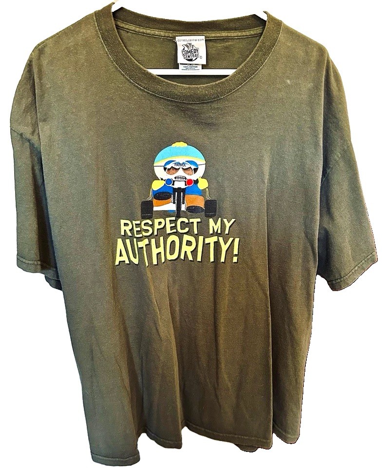 Vintage 1998 South Park Cartman Cop Shirt - Comedy Central Tag - XL, Olive Green