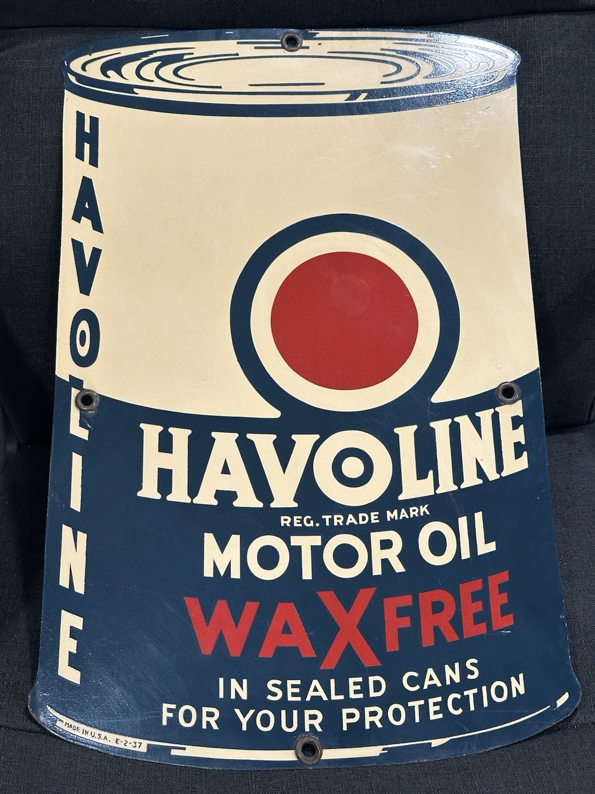 Vintage HAVOLINE MOTOR OIL Painted Metal Sign Can Rare Original   Auto 1937