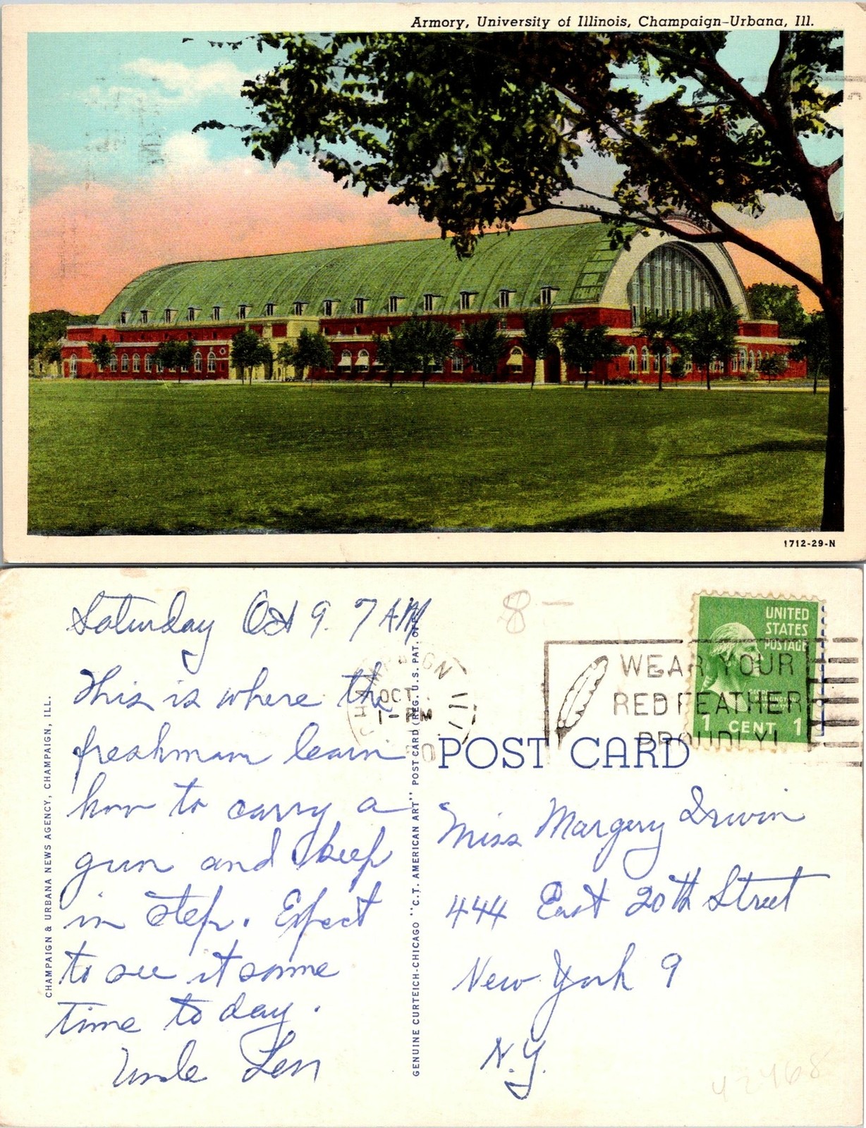 Champaign Urbana Armory Univeristy of Illinois Postcard Used (42468)