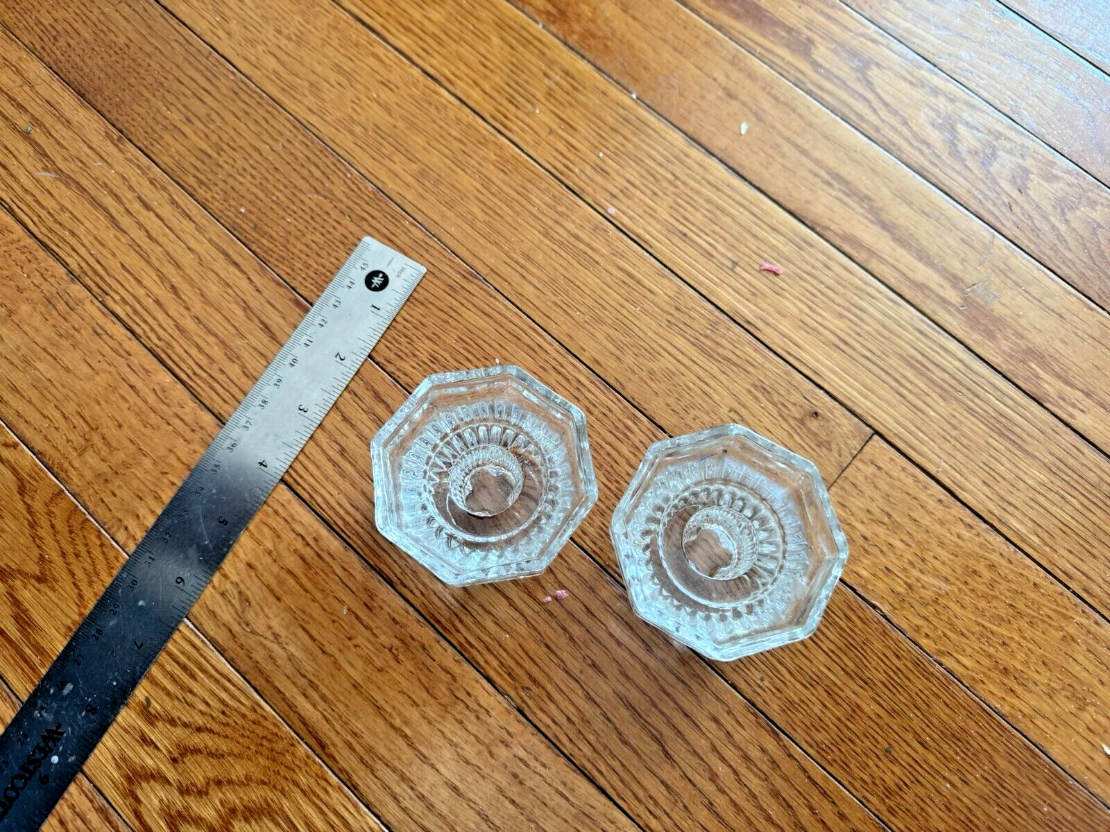 2 intage Crystal Clear Cut Glass Candle Holders Tea lights Octagon Shape 2.75\