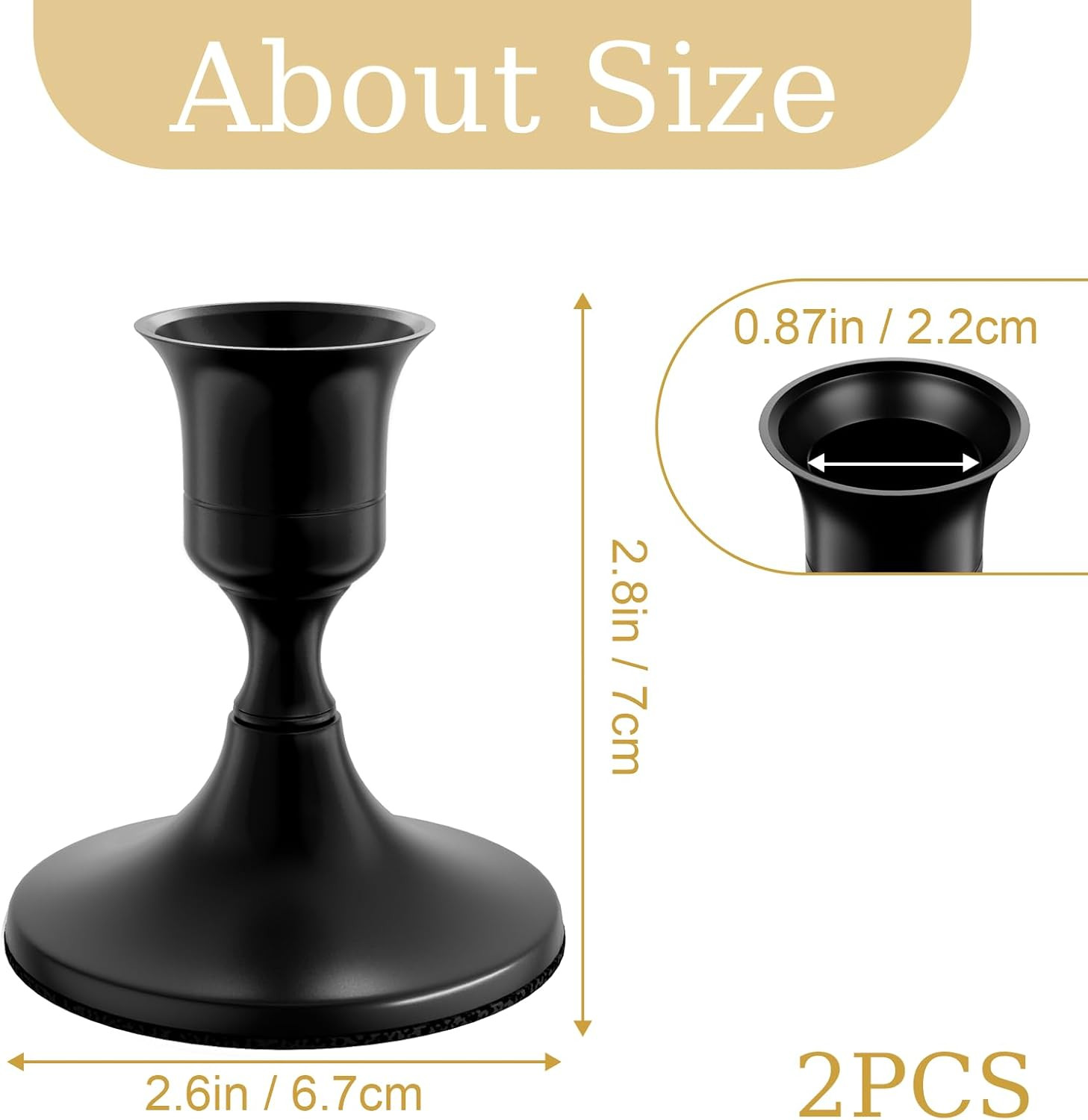 Black Taper Candle Holders Set of 2, Vintage Metal Candlestick Holders for Di...