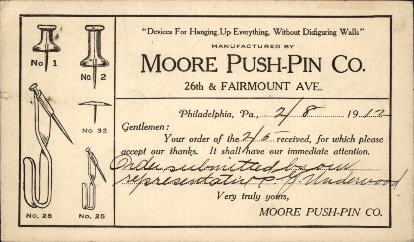 Philadelphia PA Moore Push-Pin Co. Advertising c1910 Vintage Postcard