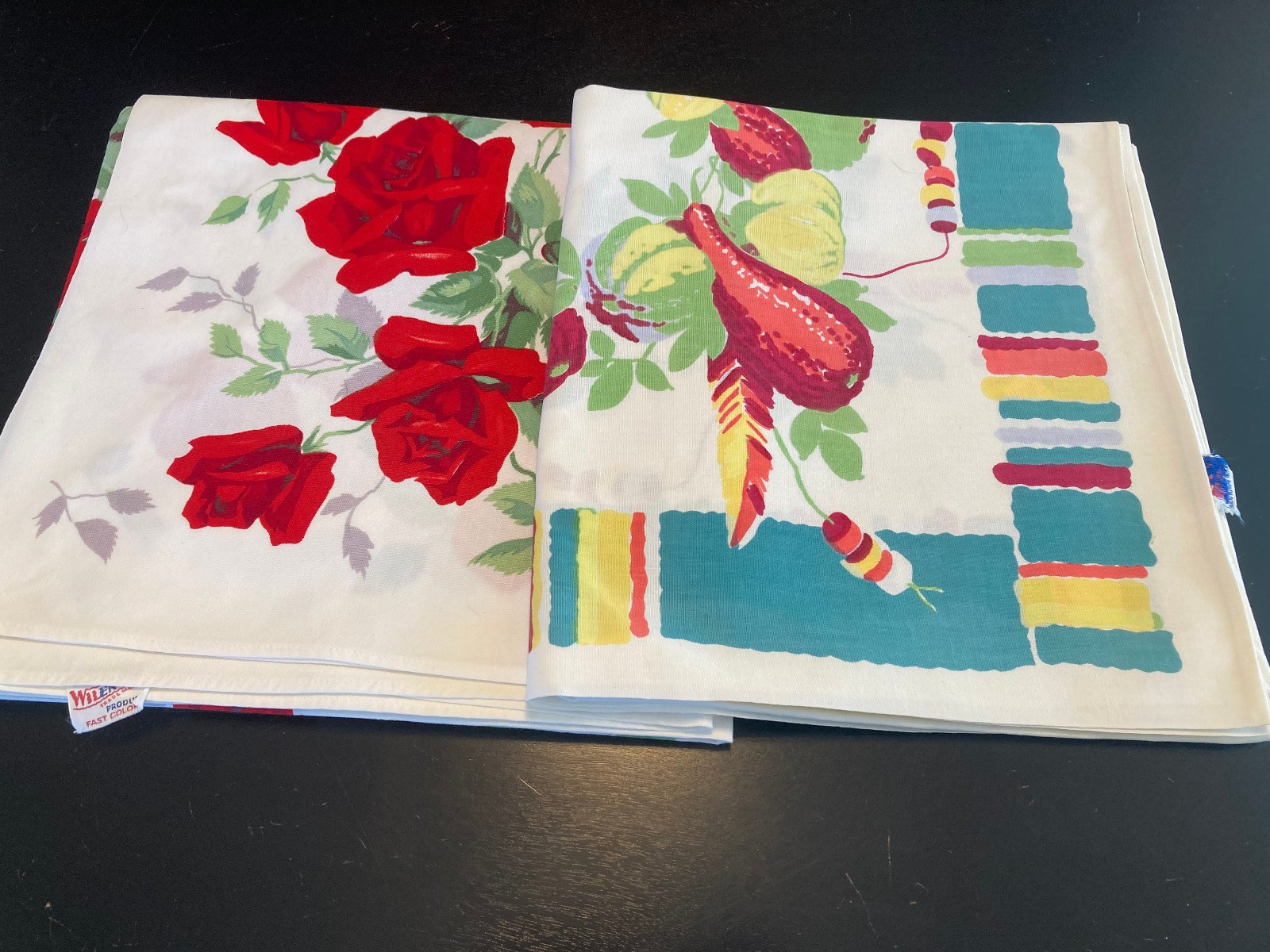 FABULOUS LOT OF *2* VINTAGE WILENDUR TABLECLOTHS WITH TAGS-PRE 1958