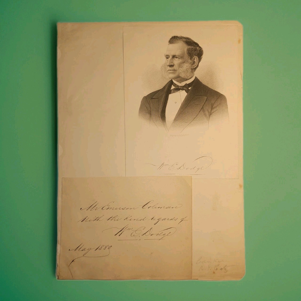1880 William E. Dodge Signed Portrait Phelps Dodge Founder US Congressman