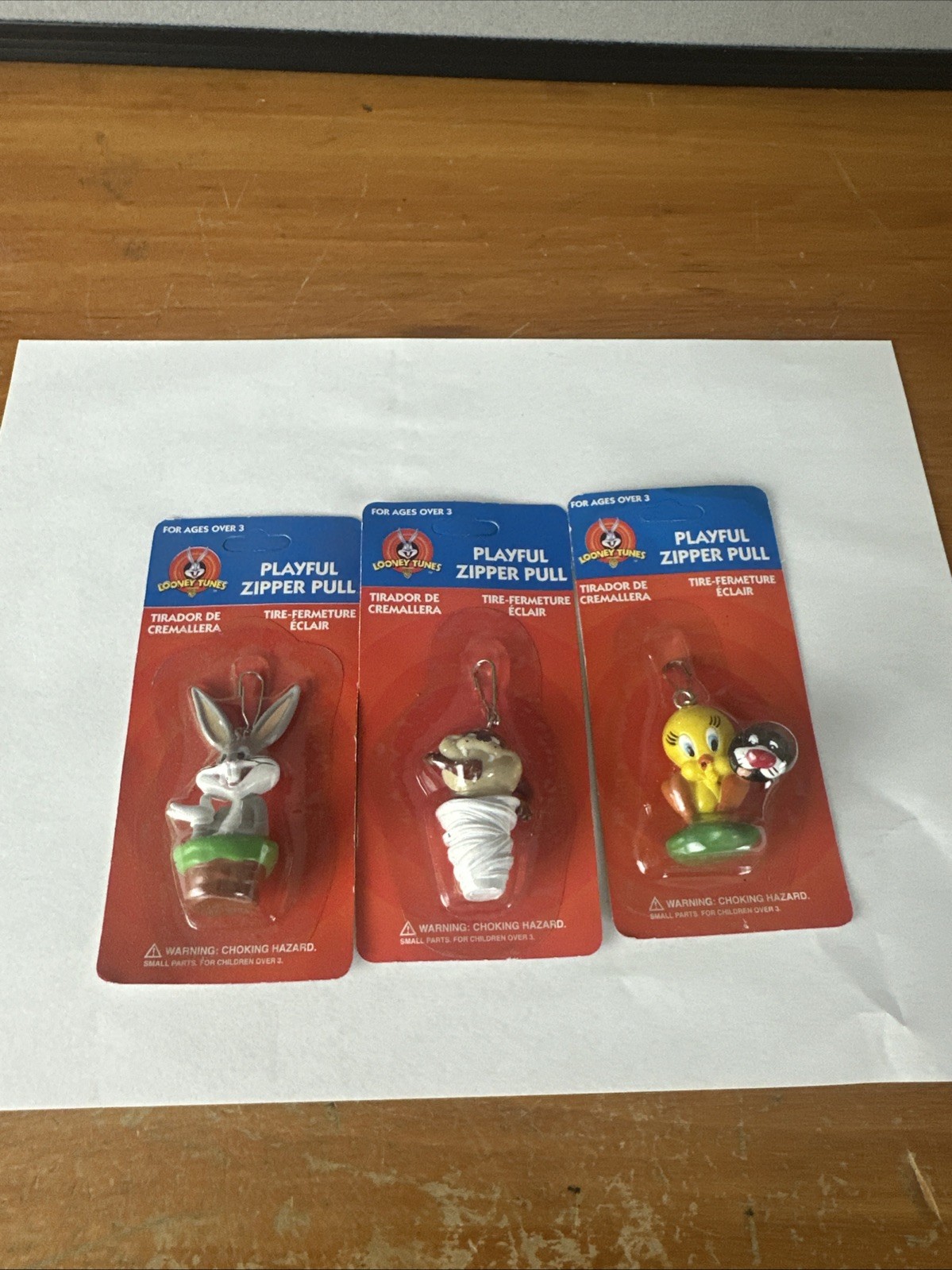 Looney Tunes Playful Zipper Pulls Lot Of 3  Vintage 1998 Taz Tweety Bugs New