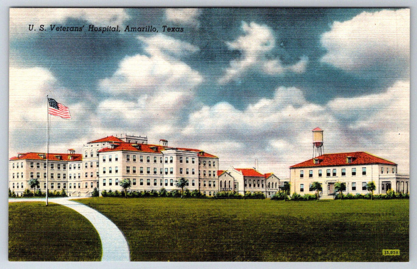 c1940s US Veterans Hospital Amarillo Texas Linen Postcard