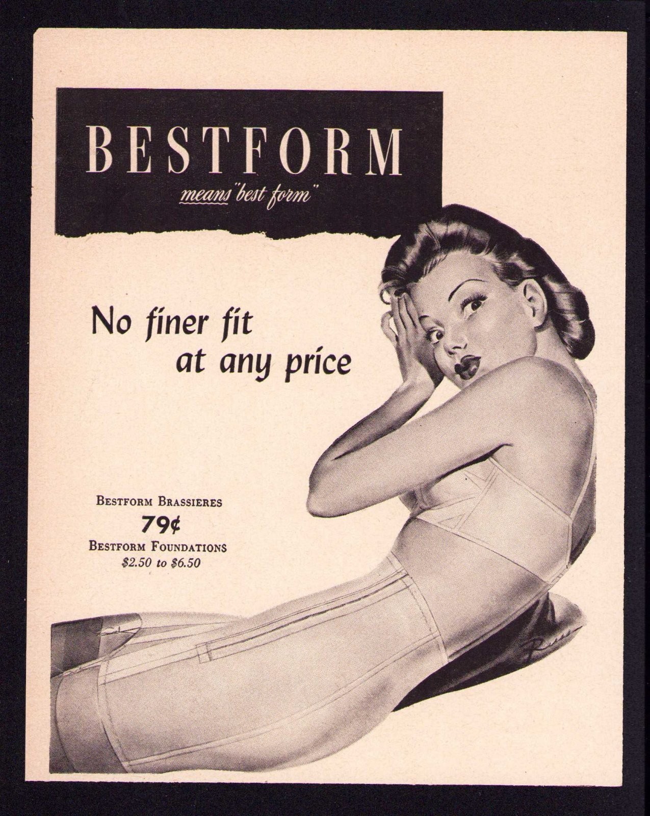 VINTAGE 1940's BESTFORM BRASSIERE PINUP GIRL AD PAGE BRA ART PRINT SEE PHOTO GGA