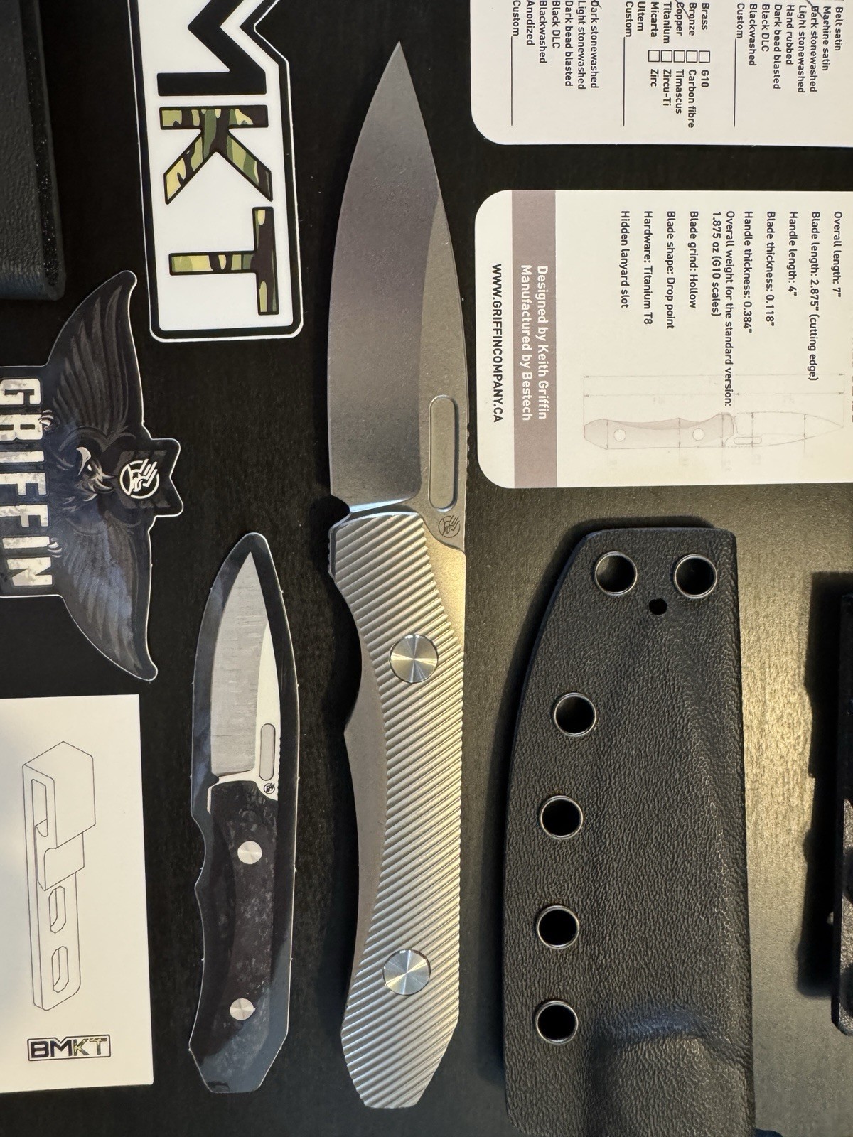 Griffin Co X Series EDC Fixed Blade Hollow Ground Magnacut Stone Wash Ti Handle