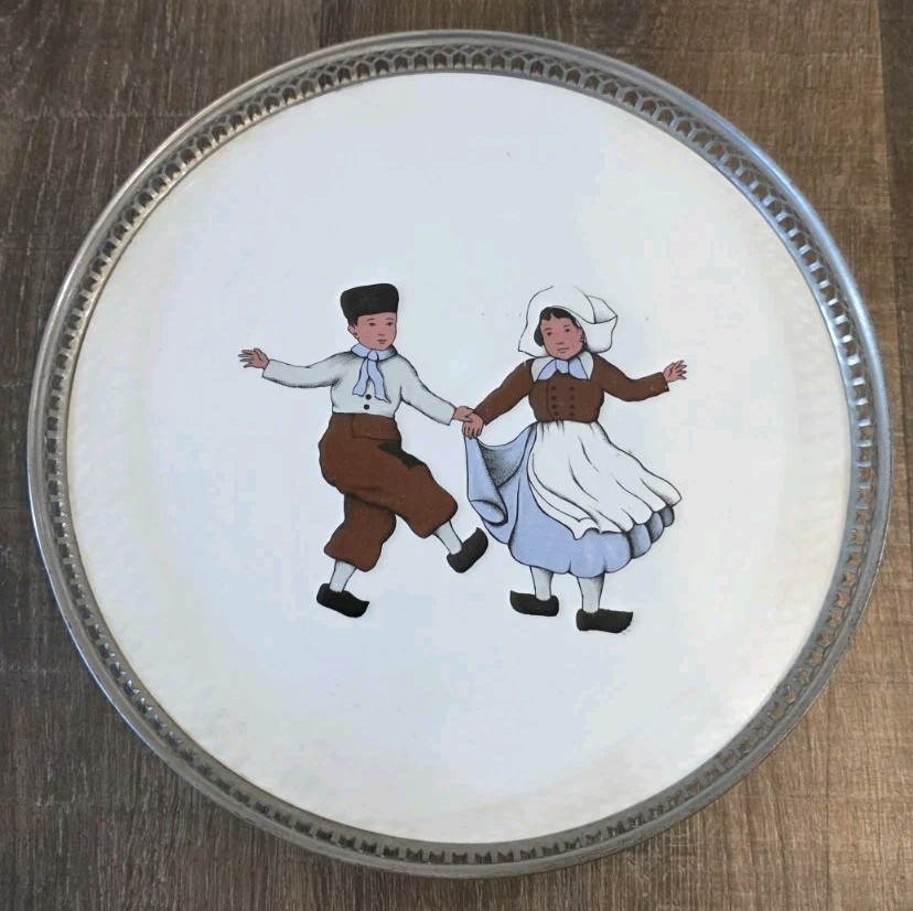 1914 Dutch Boy & Girl Sternauware Tray Silver Rim - Germany 6081 