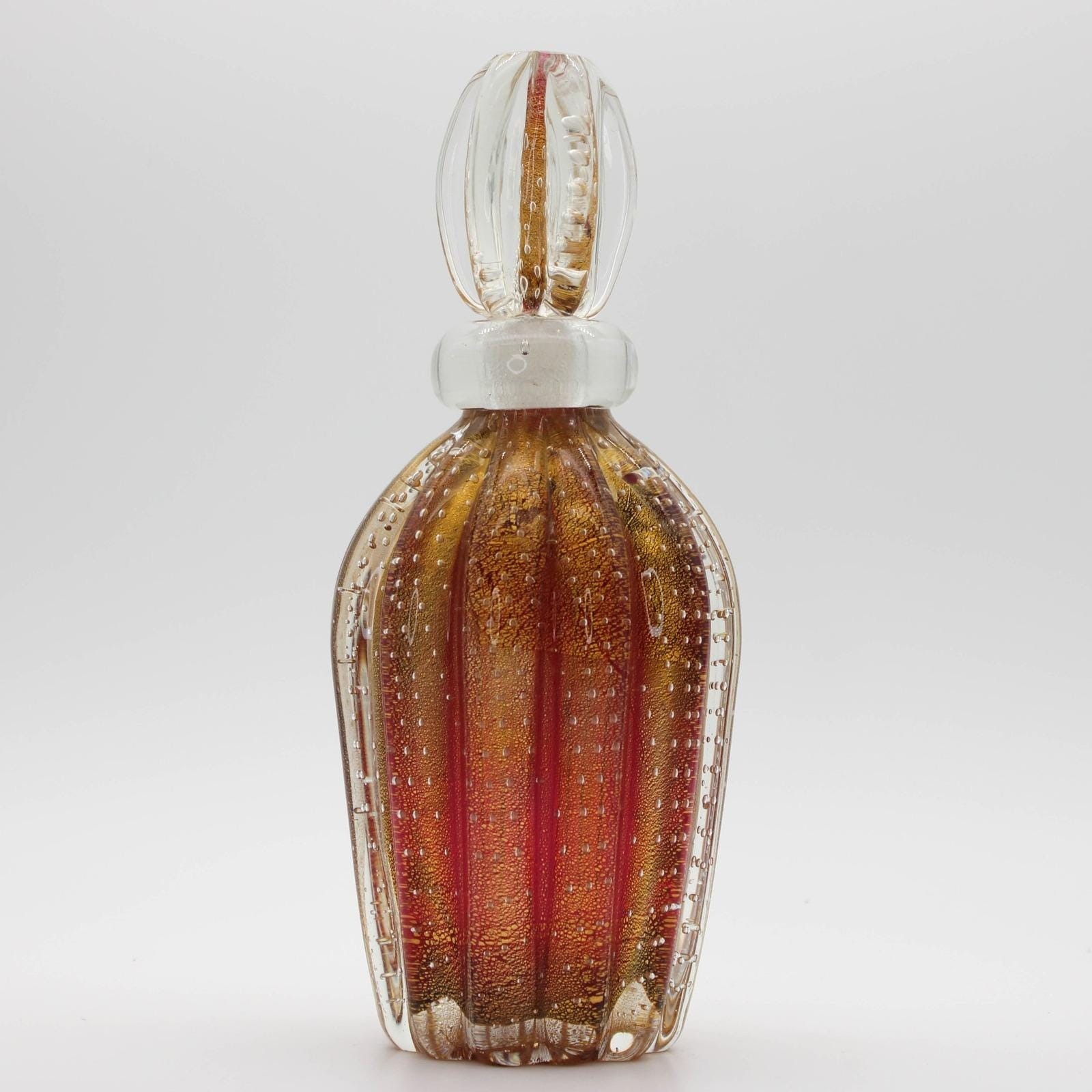 Vtg Murano Glass Perfume Bottle Red Gold Aventurine Bullicante Barovier & Toso