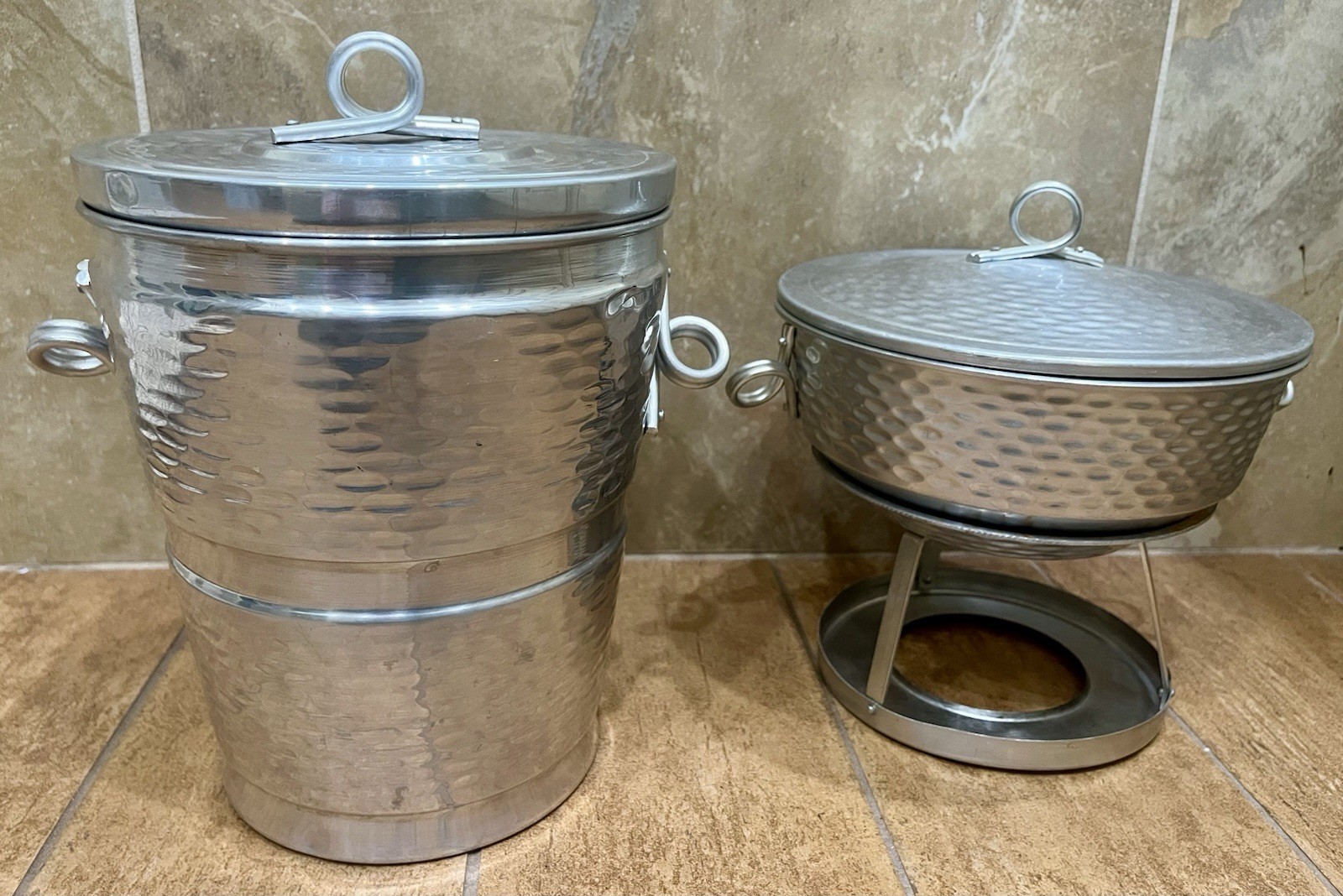 MCM Vtg ULTRA RARE VERSION Aluminum Nasco Italy Ice Bucket w/ Bonus Warming Set