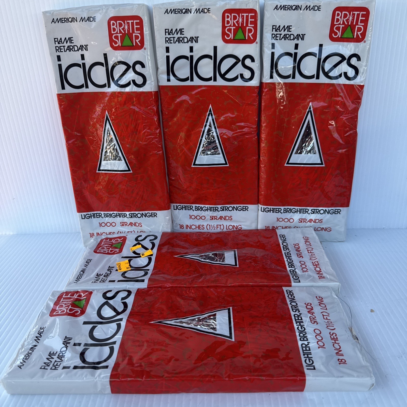 Vintage Brite Star Silver Icicles 1000 Strands 18 Inches Long - New Lot Of 5