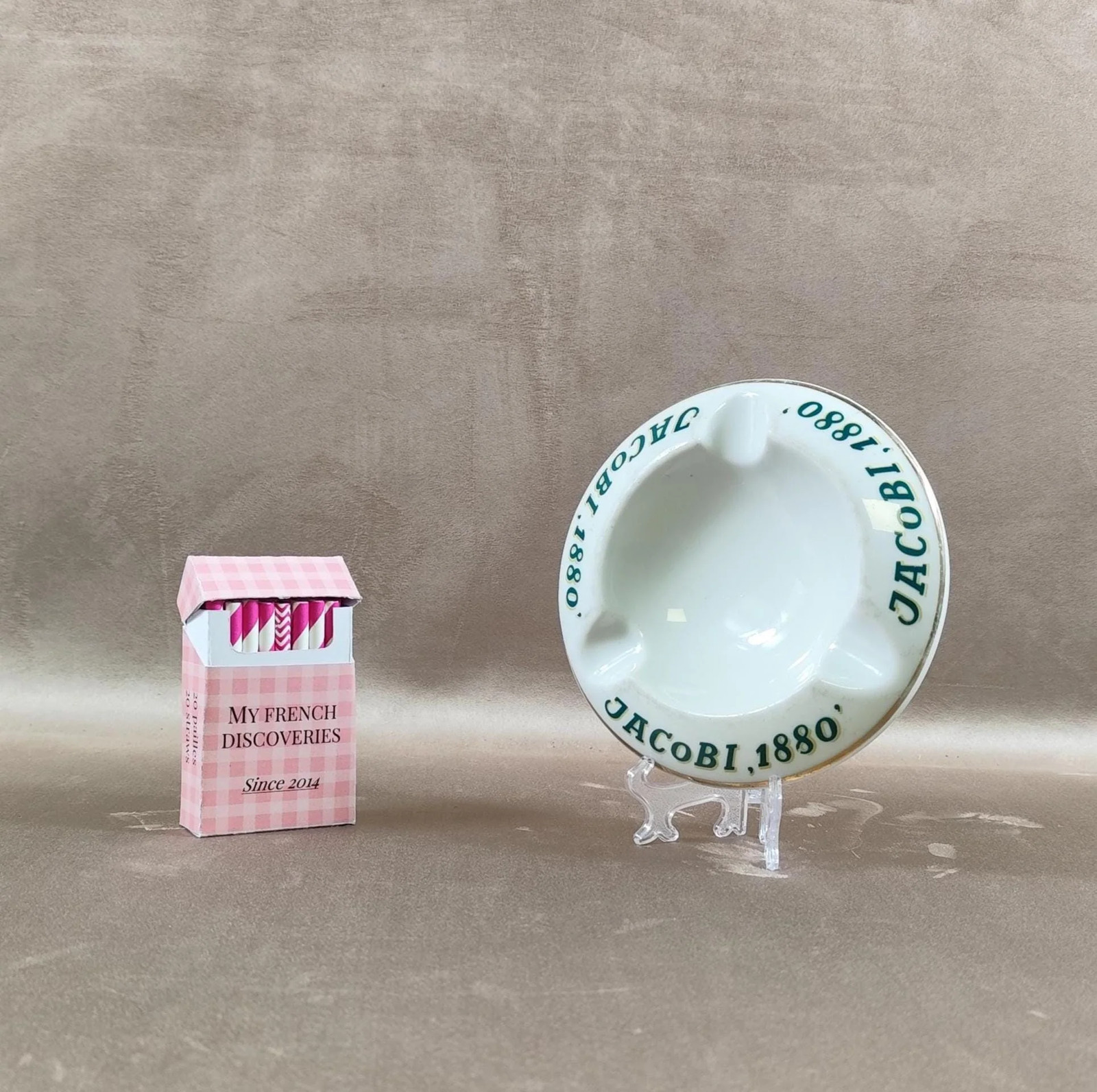 Jacobi 1880 Vintage White Ceramic Advertising Ashtray