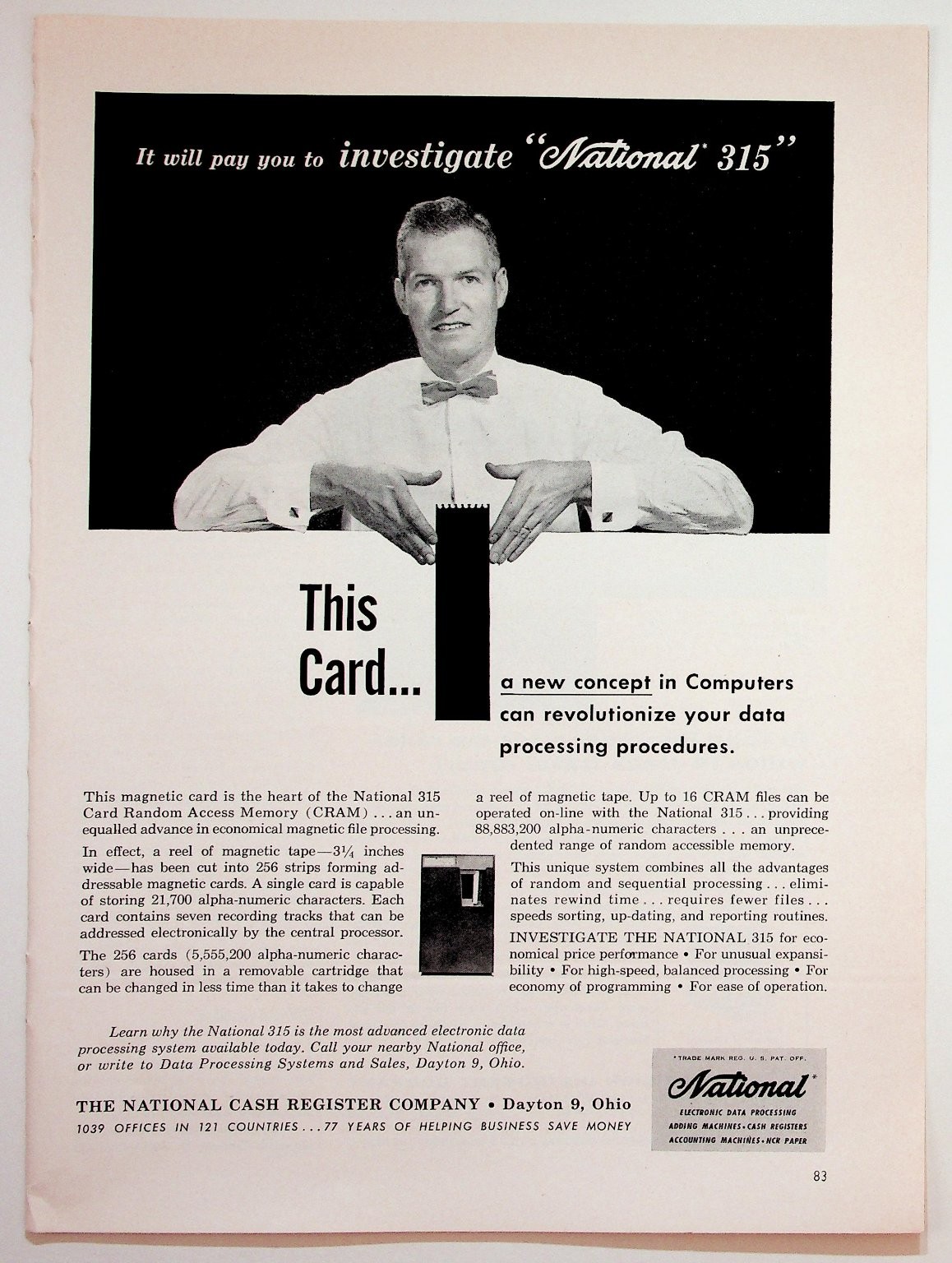 National 315 Computer Magnetic Card Print Ad 1960s NCR Data Processing Ephemera