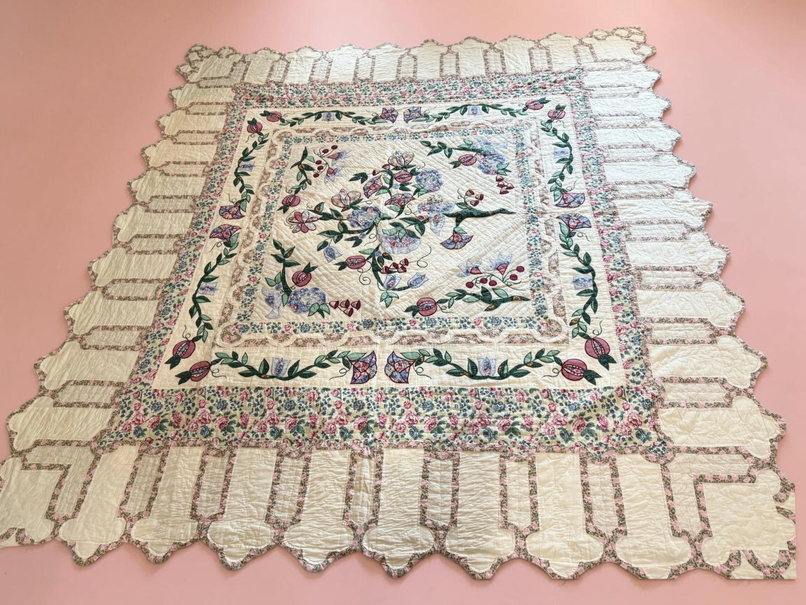 Vintage Arch Quilts Floral Queen Quilt Set 4pc Shams Pillow Cottagecore 93\