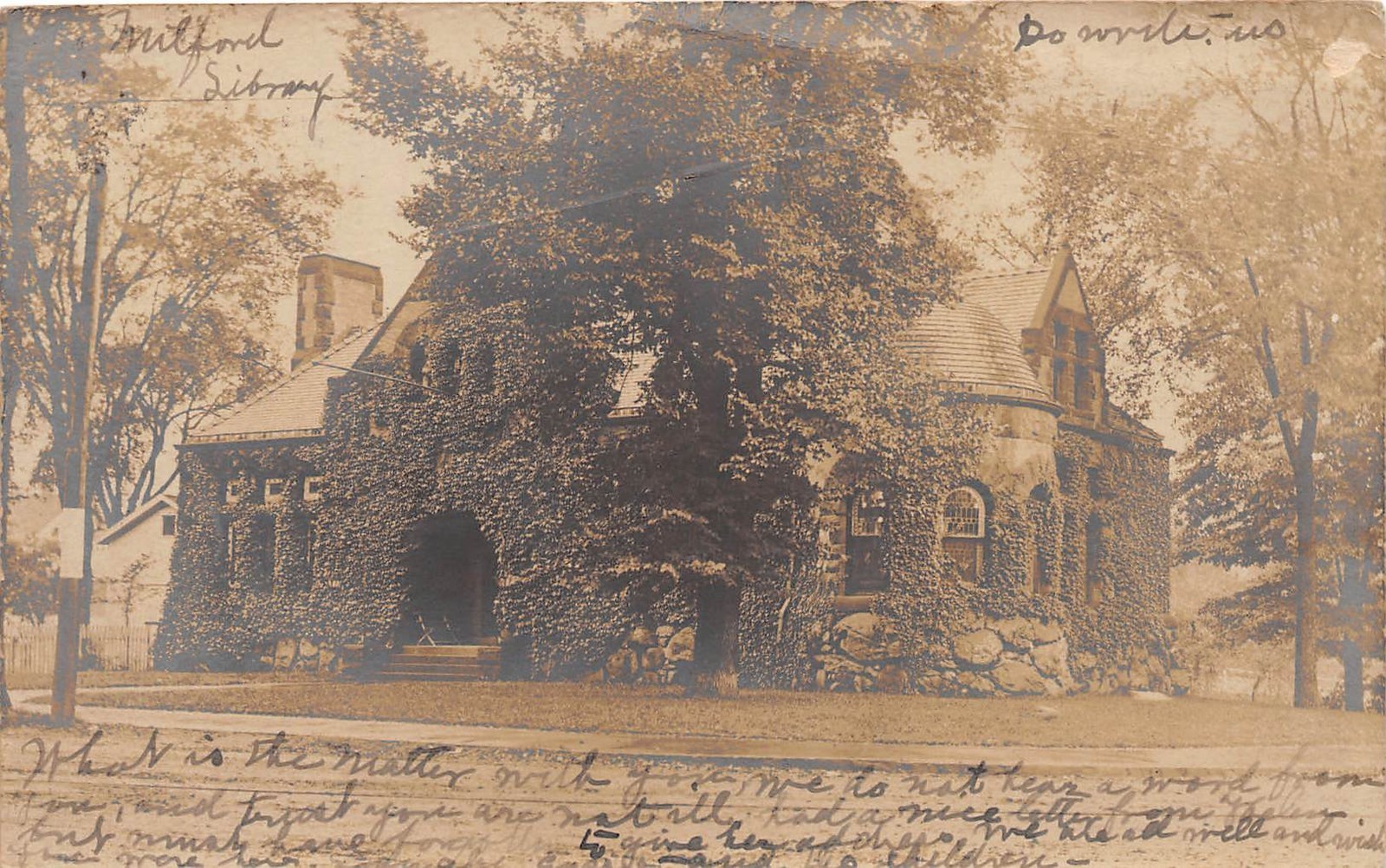 E5/ Milford Connecticut Real Photo RPPC Postcard 1906 Public Library Building
