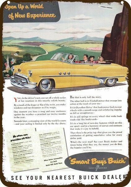 1951 BUICK 8 ROADMASTER Convertible Yellow Car Vintage Look DECORATIVE METAL SIG