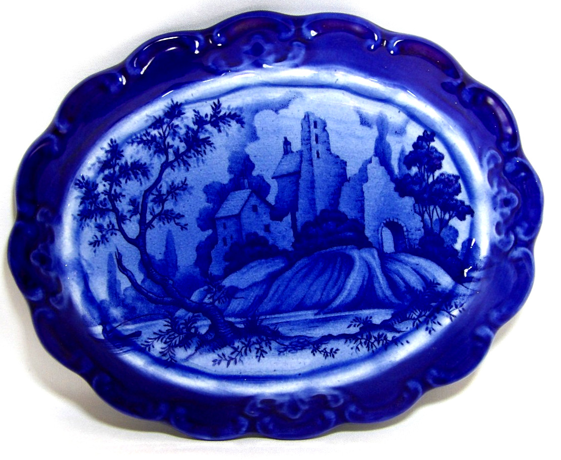 Vintage Trafalgarware Staffordshire Blue Transferware Trivet Plaque Castle Motif