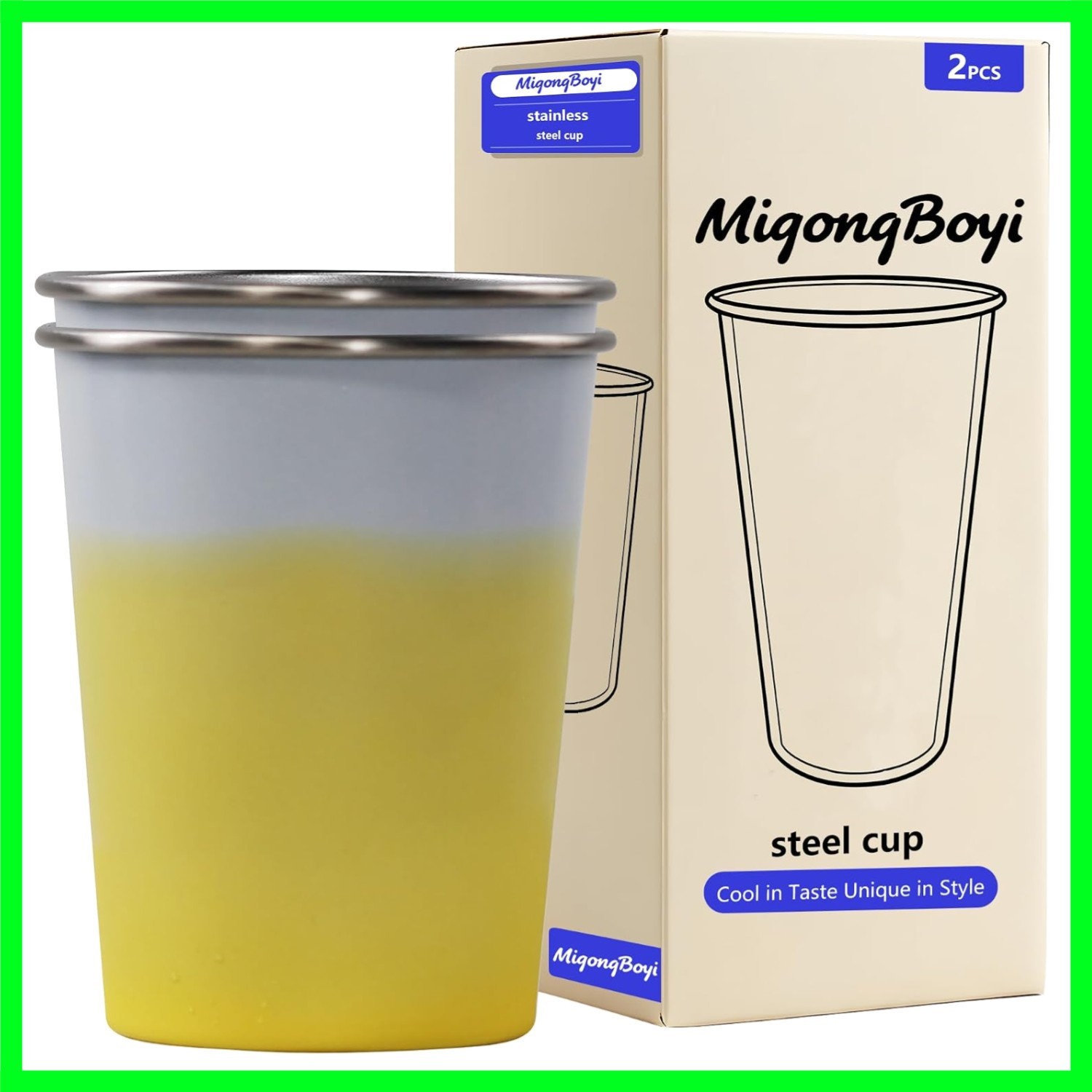 Elegant 2-Pack Stainless Steel Cups - Space-Saving with Temperature Color Change