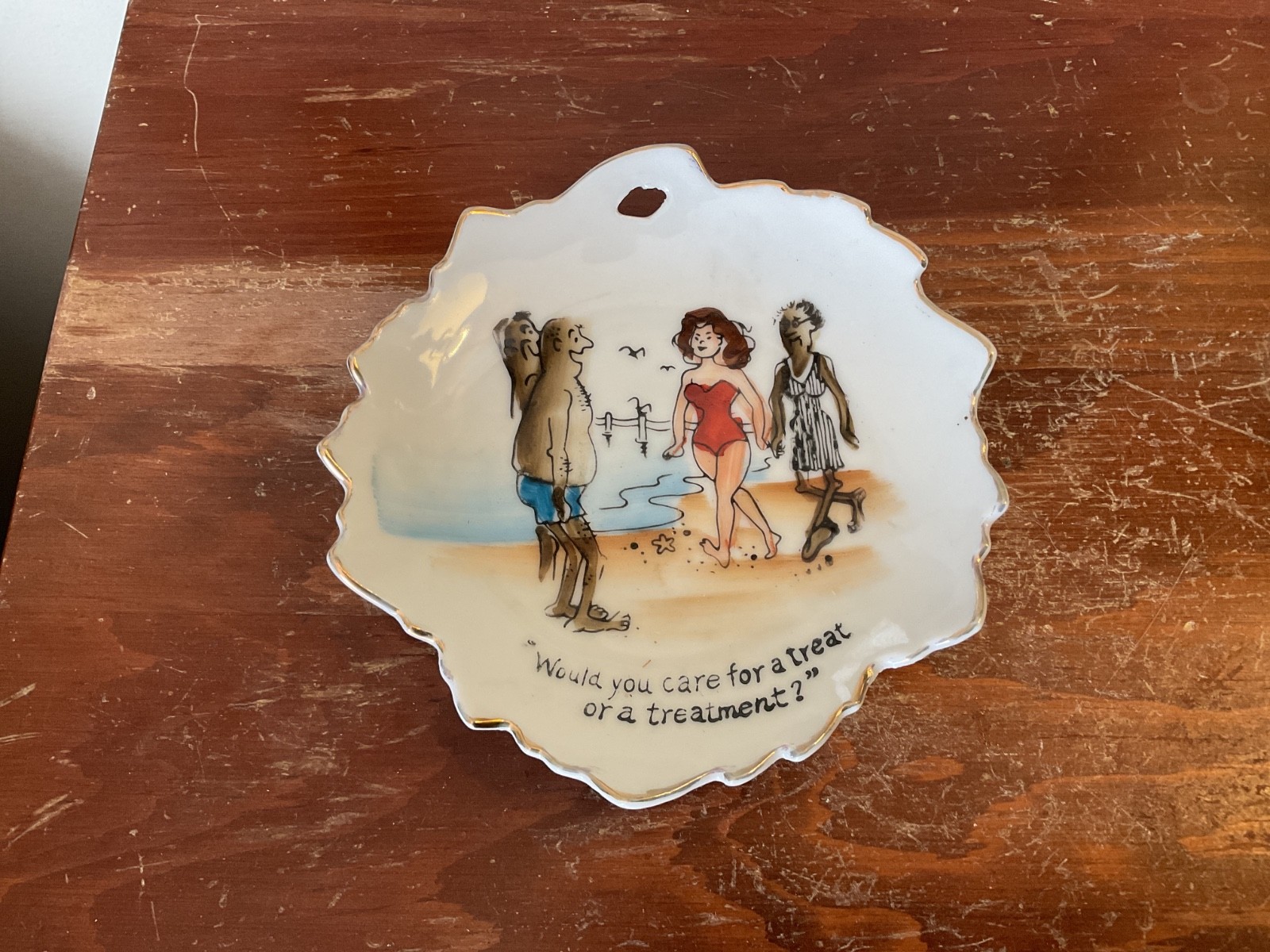 Vintage Handpainted Nico Leaf Trinket Dish Motto Japan Beach