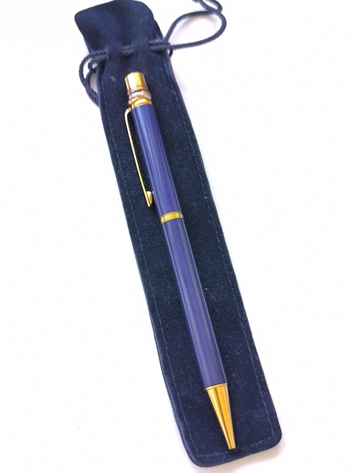 Vintage MUST de CARTIER Trinity BLUE LACQUER Ballpoint Pen 18k