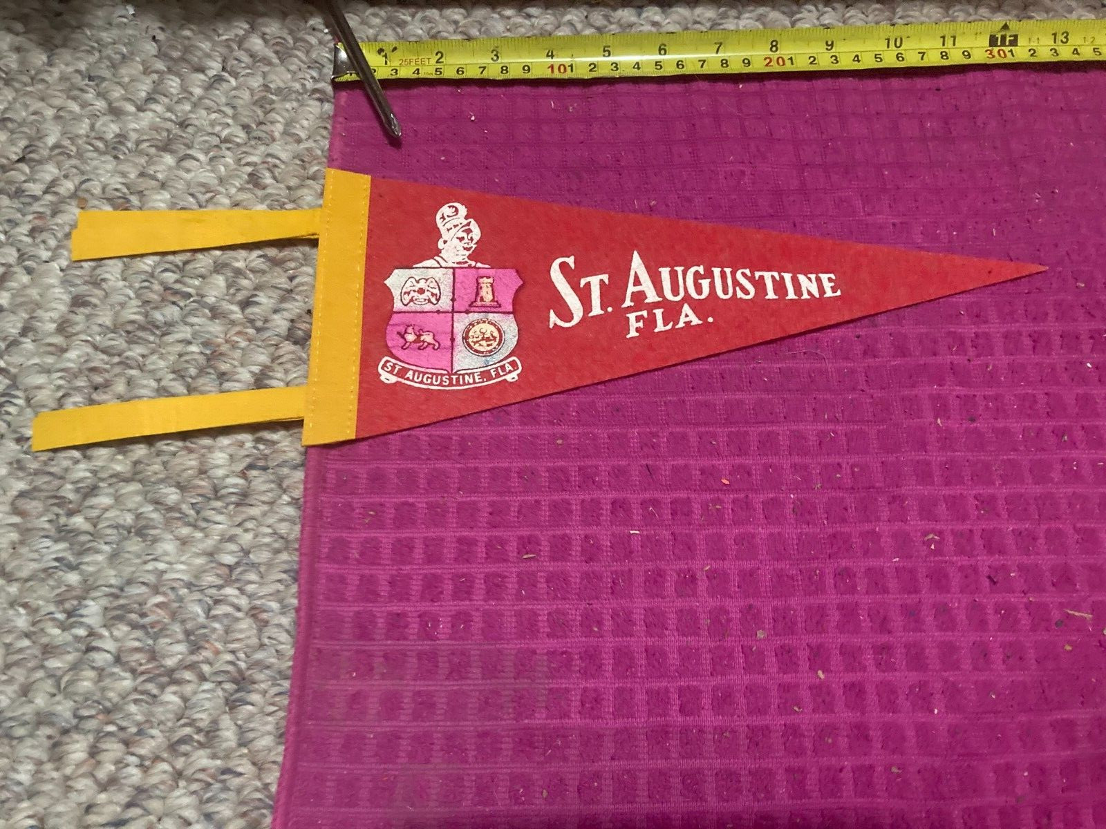 Vintage ST. AUGUSTINES SOUVENIR Pennant BANNER Flag PONCE DE LEON - Fast Shipper