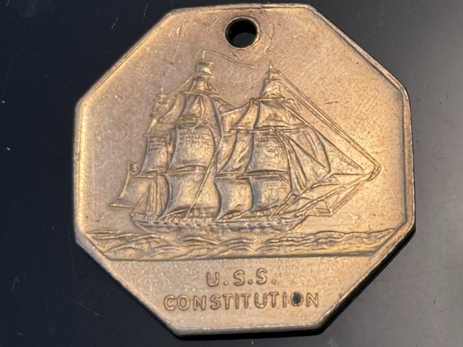 Vintage Brass Keychain Fob USS CONSTITUTION 
