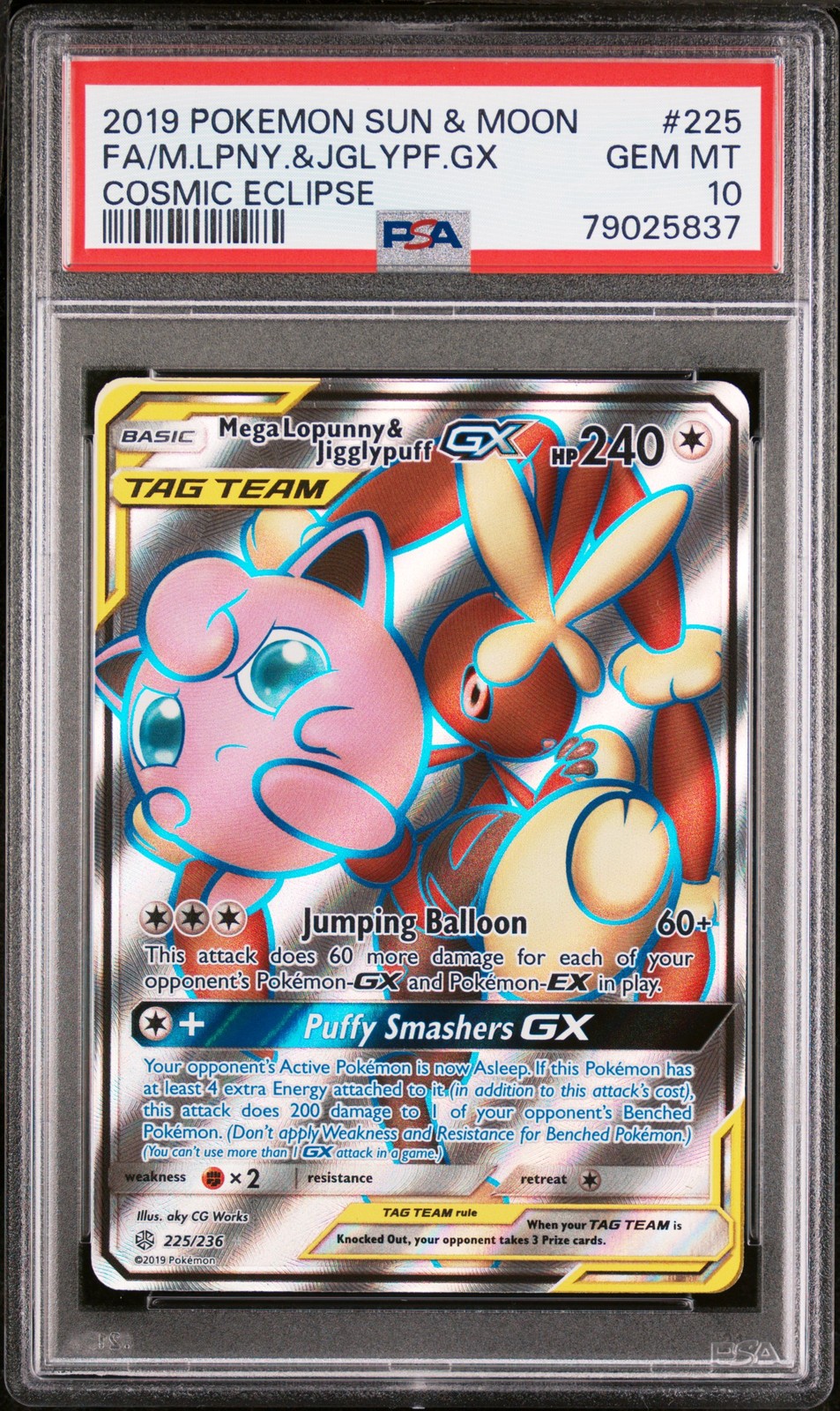Mega Lopunny & Jigglypuff Gx 225/236 PSA 10 Cosmic Eclipse Pokemon Card Game