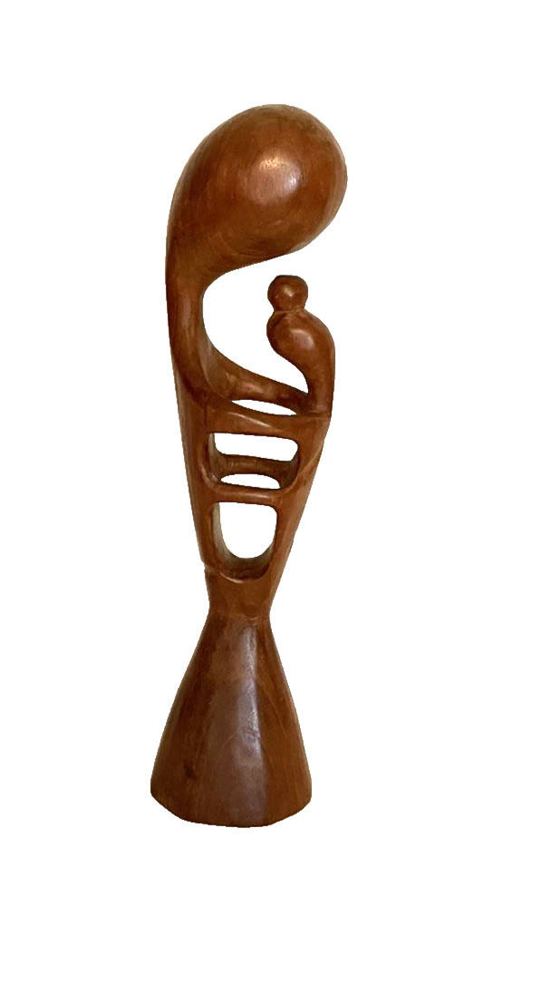 VTG 1970s Modernist Mother & Child Wooden Artisan Made Sculpture Approx. 11x3\